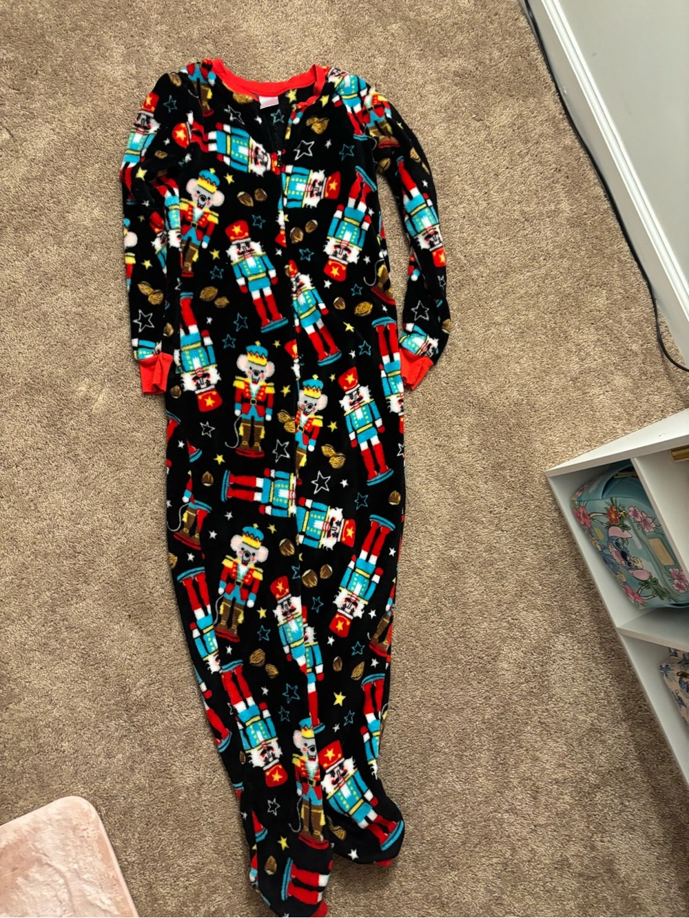 Nutcracker Print One-Piece Fleece Pajamas - Black & Red